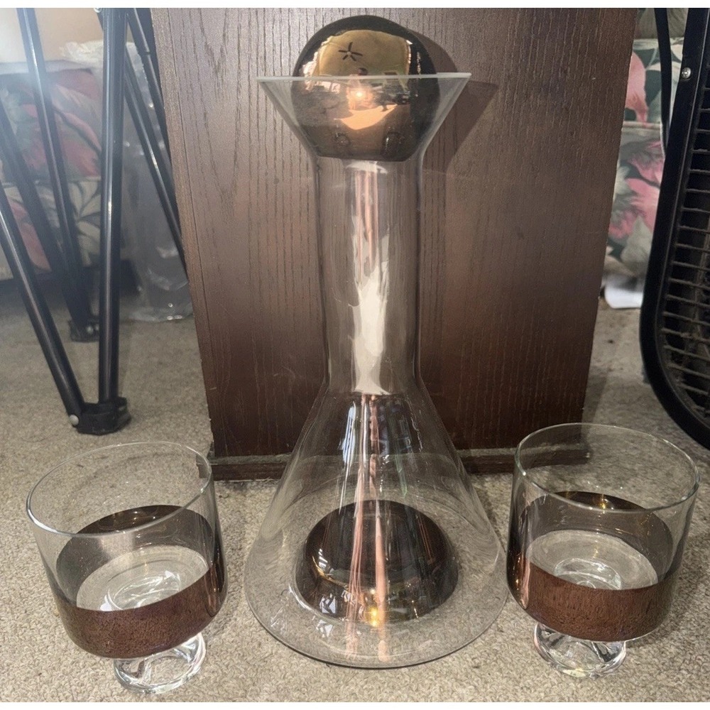 Tom Dixon Copper Tank Decanter & (2)‎ Matching Lowball Glasses